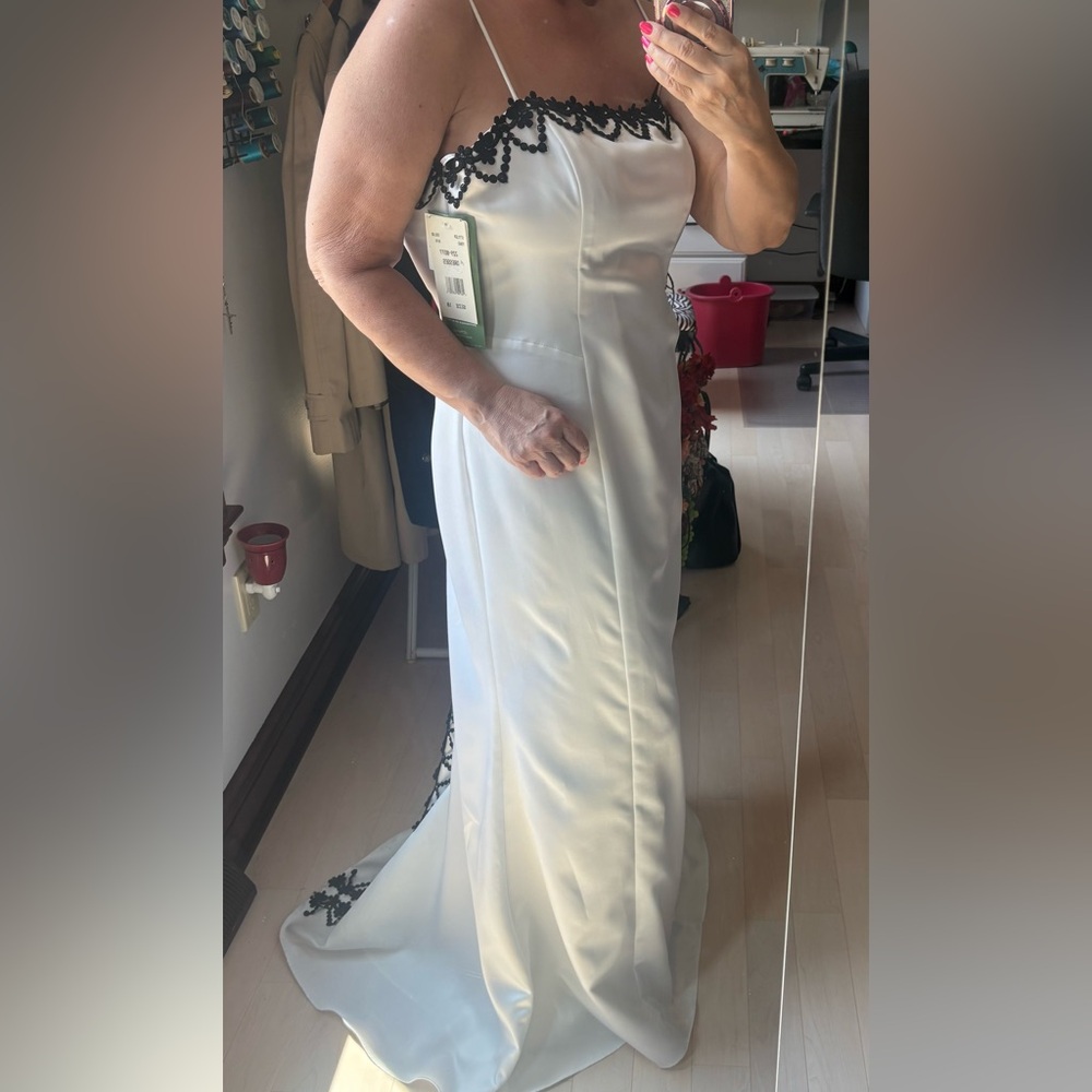 Formal White gown with train & Black Floral Lace.